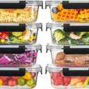 Liuruiyu 8 Pack 36OZ Glass Food Storage Containers with Lids, Meal Prep Containers, Airtight Bento Boxes with Leak Proof Locking for Microwave, Oven, Freezer and Dishwasher, BPA Free