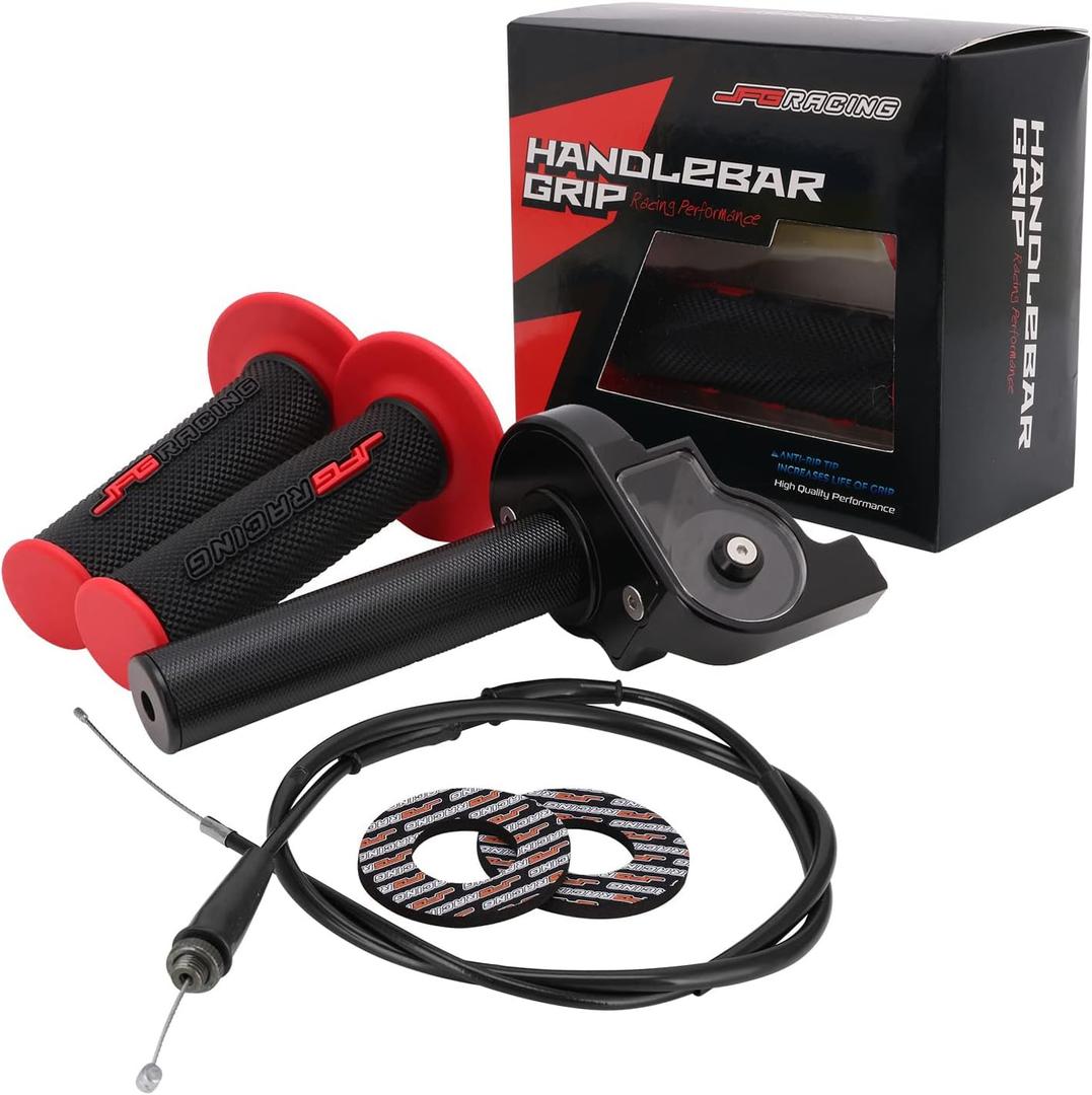 JFG RACING Motorcycle Throttle Assembly,7/8" 22mm Quick Twist Throttle Grips With Throttle Cable Aluminum Alloy Universal For CRF50 KLX SSR TTR 110 125 150 200 250cc Dirt Pit Bike ATV Mini Bike Black (Normal)