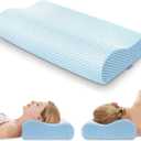 Anvo Memory Foam Pillow, Neck Contour Cervical Orthopedic Bed Pillow for Sleeping Side Back Stomach Sleeper, Ergonomic Design for Neck and Shoulder Pain Relief, Cyan, Firm (FIRM - Standard (23.9 x 14.1 x 4.7/3.9 inches))