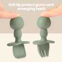 2 Pack Baby Plates with Suction, 2 Pack Silicone Forks and Spoons Set, Baby Led Weaning Supplies, BPA Free, Toddler Utensils for Feeding Essentials (Blue)