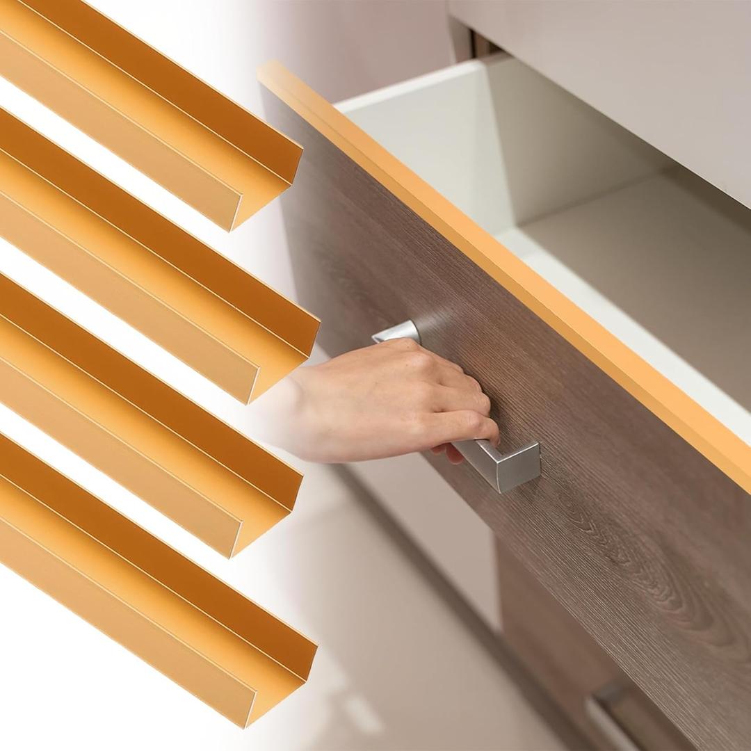 uxcell 4pcs Aluminum Alloy Cabinet Edge Protectors, 18" Slip On Drawer Protector Edge Guard for 13/16" Thick Kitchen Cabinets Frame, Matt Gold