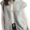Tanming Womens Fuzzy Sherpa Fleece Vest Lightweight Cozy Sleeveless Gilet Zip Up Jacket with Pockets (Large, Grey)