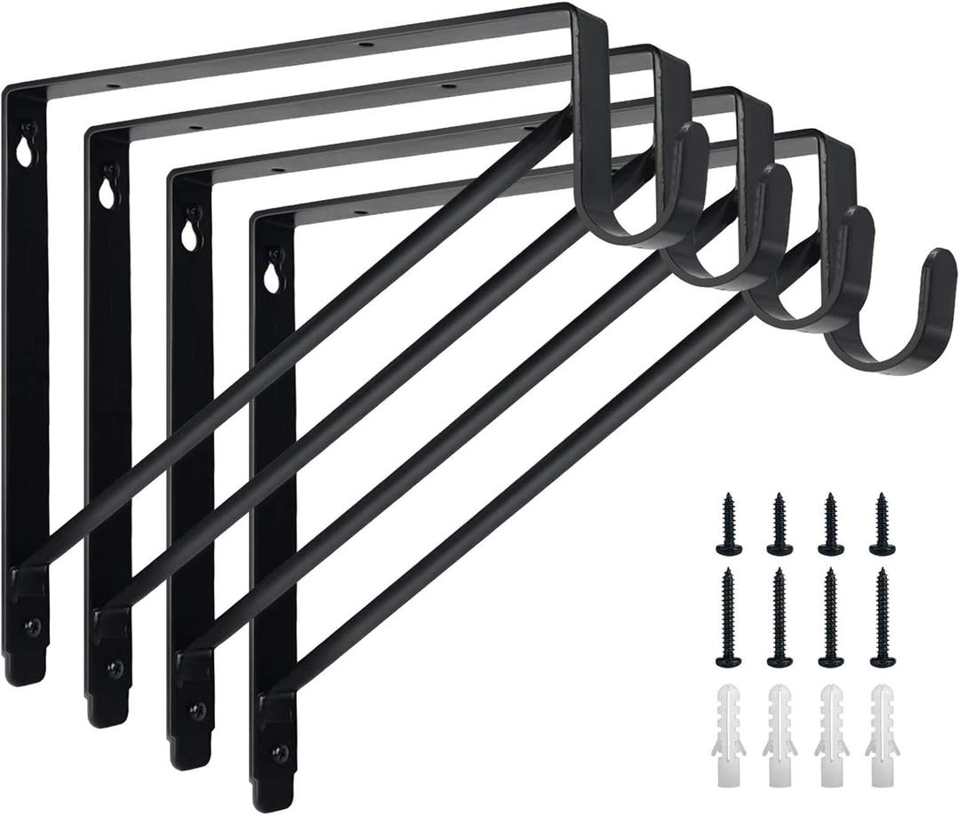 4 Pack Heavy Duty Closet Shelf & Rod Brackets,Closet Rod Bracket,Shelf Brackets Clothes,Closet Shelves Bracket with Rod Shelving Support,with Screws Black