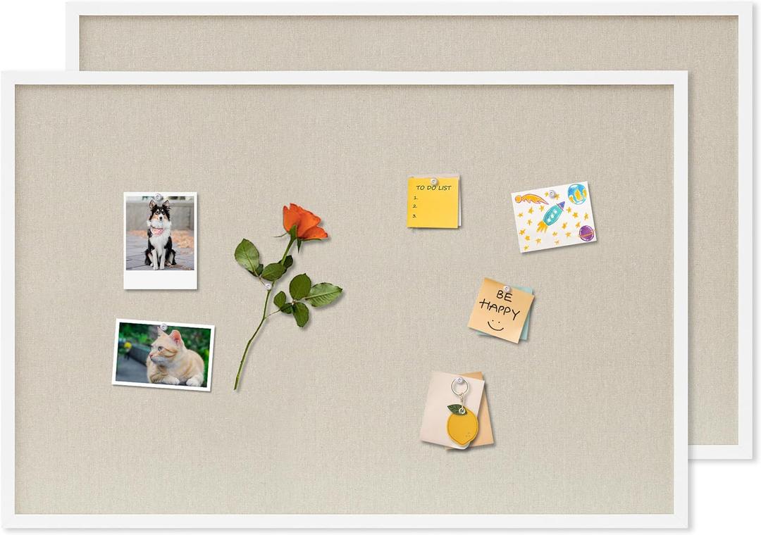 Cork Board with Linen White 2Pack,Bulletin Board 36"x24" Hanging Corkboards for Office Home School Message Board or Vision Board Decoration.