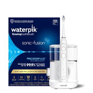 Waterpik Sonic-Fusion 2.0 Professional Flossing Electric Toothbrush with Water Flosser Combo Two In One, For Daily Gum Care and Cleaning Teeth, Braces, Implants, White SF-04CD010-1