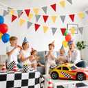 Racing Car Birthday Party Decorations, Checkered Pennant Banner, Red Yellow, 33 Feet, 30 Flags