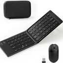 Foldable Keyboard and Mouse, 2.4G Wireless+Dual Bluetooth5.0 Folding Keyboard & Mouse Combos for Business and Travel, USB-C Rechargeable Portable Keyboard Mouse for iPads, Phones, Tablets-Black