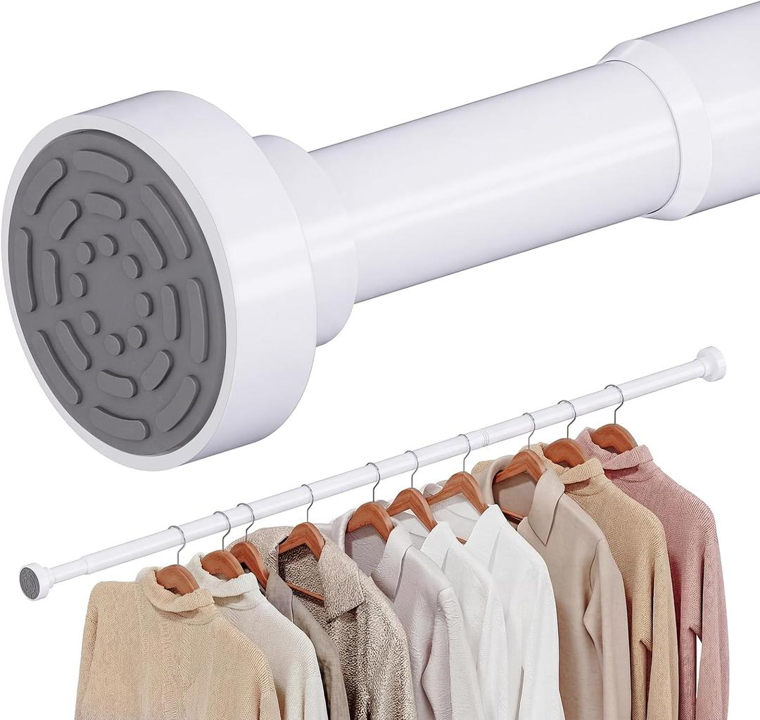 Supforce No Drilling Closet Rods for Hanging Clothes, Non Slip Tension Rod with Heavy Duty Clothes Hanging Rod, 17-39 Inches Adjustable Spring Closet Rod for Closet Wardrobe Bathroom Laundry RV, White