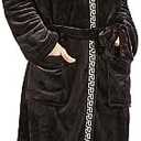 FashGudim Mens Robes Big and Tall with Hood Two-Tone Flannel Fleece Contrast Bathrobe Full Length Plush Long Robe House Coat, 4XL