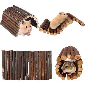 Hamiledyi 4PCS Hamster Bridge Wooden Bridge Toy Rat Ladder Natural Wooden Hideout Tunnel Ladder Hamster Cage Accessories Chew Toys for Guinea Pig Rat Chinchilla Reptile (S : 8.7" 3.95" (4 pcs))