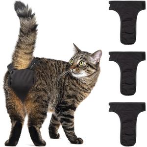 wegreeco Cat Diapers for Female and Male Cats(Only for Pee), Reusable Pet Kitten Diapers for Cats Spraying, Kitty Cat Incontinence Diapers Black,  L