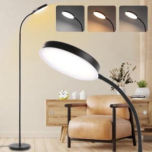LALISU Floor Lamp, LED Floor Lamps for Living Room, Stepless Adjust Color Temperatures & Brightness Standing Lamp with Touch Control Tall Lamps Adjustable Gooseneck Reading Floor Lamp (Black)