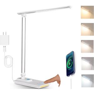 TECHNOVA LED Desk Lamp with 5 Color Temperatures | Sliding Stepless Dimming & One-Touch Timer | Foldable & Portable Design for Office/Study/Nail Art | USB Charging & Four-Axis Rotation for Small Desks