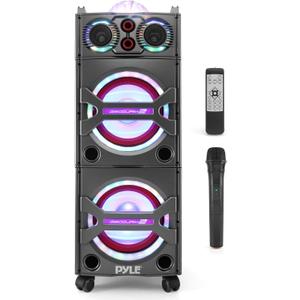 Pyle Portable Bluetooth PA Speaker System - 2000W Active powered Outdoor Bluetooth Speaker Portable PA System w/ Microphone In, Party Lights, USB SD Card Reader, AUX/RCA/FM Radio, Wheels - PSUFM1043BT