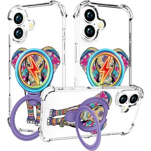 for iPhone 16 Case [Compatible with MagSafe] Clear Stand Cute for Women,Magnetic Mag Safe Kickstand Rugged Heavy Duty Bumper Phone Cases Funda (Pink Elephant Floral)