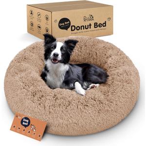 Donut Dog Bed - Premium Comfort for Anxiety Relief - Fluffy & Calming Design with Ultra-Plush Support | Cozy Round Dog Bed with Super Soft Circle Style (Size L Camel)