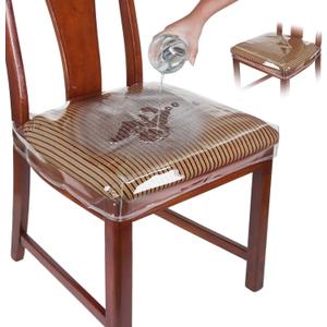 Plastic Chair Covers, Plastic Seat Covers for Dining Chairs, Chair Protector, Vinyl, Clear, Waterproof for Cushion, Cats, Kids, Kitchen Room Table, Fits 16-18 Inch, 2 Pack