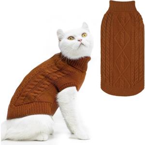 PUPTECK Winter Cat Sweater Coat - Soft Warm Cold Weather Clothes Knitwear for Kittens & Small Dogs Indoor Outdoor Wearing, Knitted Classic for Doggies Kitties Girls Boys, Brown, M