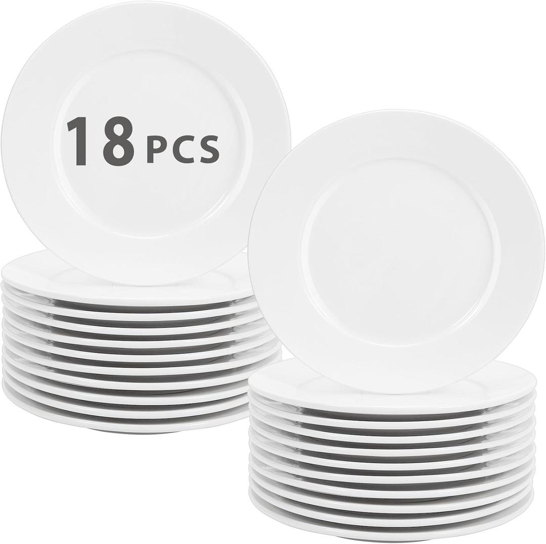 6 Inch White Porcelain Dinnerware - 18 pcs Dessert/Salad Plates Set, Safe for Microwave & Dishwasher
