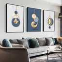 3Pcs Modern Abstract Canvas Wall art Blue White Luxury Gold Graphic Wall Decor Pictures Minimalist Medieval Geometric Poster Prints for Living Room Bedroom Office Home Decoration 16x24in Unframed