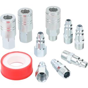 3/8 High Flow Air Hose Fittings Set, 3PCS 3/8 Body I/M Industrial Air Coupler and 6PCS 3/8 Body Air Plug with 3/8 Inch NPT Threads Size, 10PCS Air Compressor Accessories Quick Connect Set