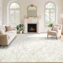 Vintage Living Room Area Rug - 8x10 Large Machine Washable Boho Area Rug Distressed Floral Rugs for Bedroom, Soft Non-Slip Indoor Floor Accent Rugs for Office Dining Room (Cream Beige, 8'x10')