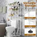 Simple Trending Over The Toilet Storage Rack, Metal 3 Tier Bathroom Organizer Shelf with Paper Holder and 3 Hooks, Freestanding Shelf Space Saver Above Toilet, White