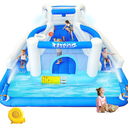 Inflatable Water Slide Bounce House for Kids, 12.1 FT x 10.3 FT Small Water Park Bouncy Castle, Double Slides, Jumper, Climbing Wall, Basketball Hoops, Included Blower, 145" L x 123.5" W x 72.8" H (Defective)