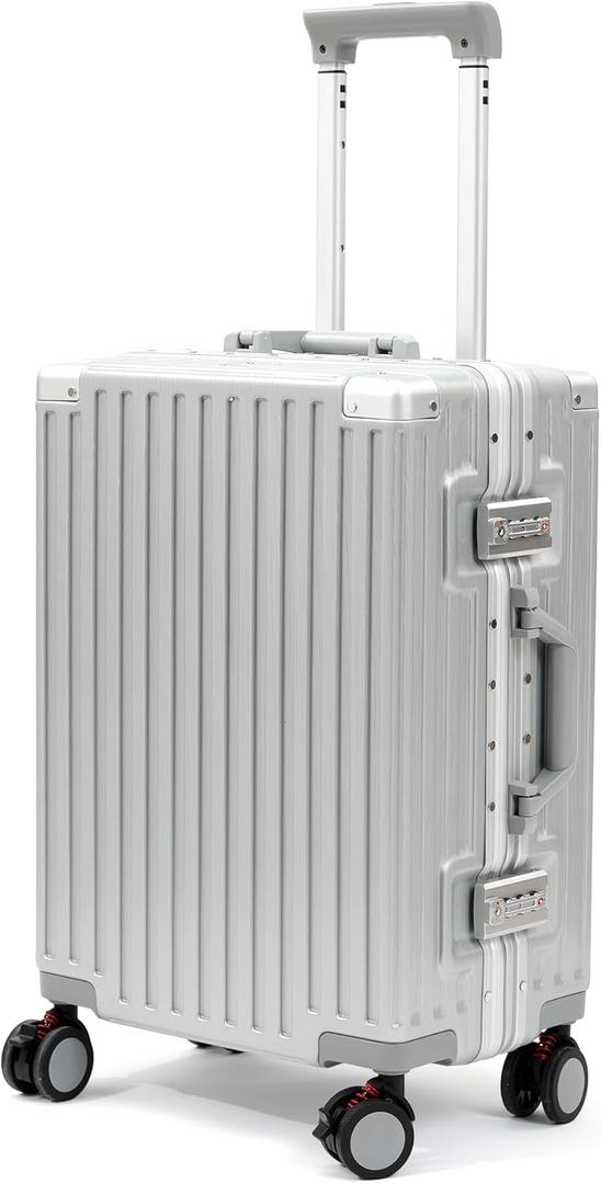 UrbanExplorer 20 Inch Carry On Luggage Aluminum Frame Airline Approved, Zipperless Luggage Carry On TSA Approved ABS+PC Hard Shell Suitcases, Lightweight Carry-On Suitcase with Cup Holder, Sliver