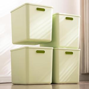 4 pack large plastic White storage bins Baskets, Toy Box Chest with Lids and HandleOrganizer Containers for BabyKids,snacks,NurseryShelvesPlayroom, BedroomOffice,Closethome (Light Green)