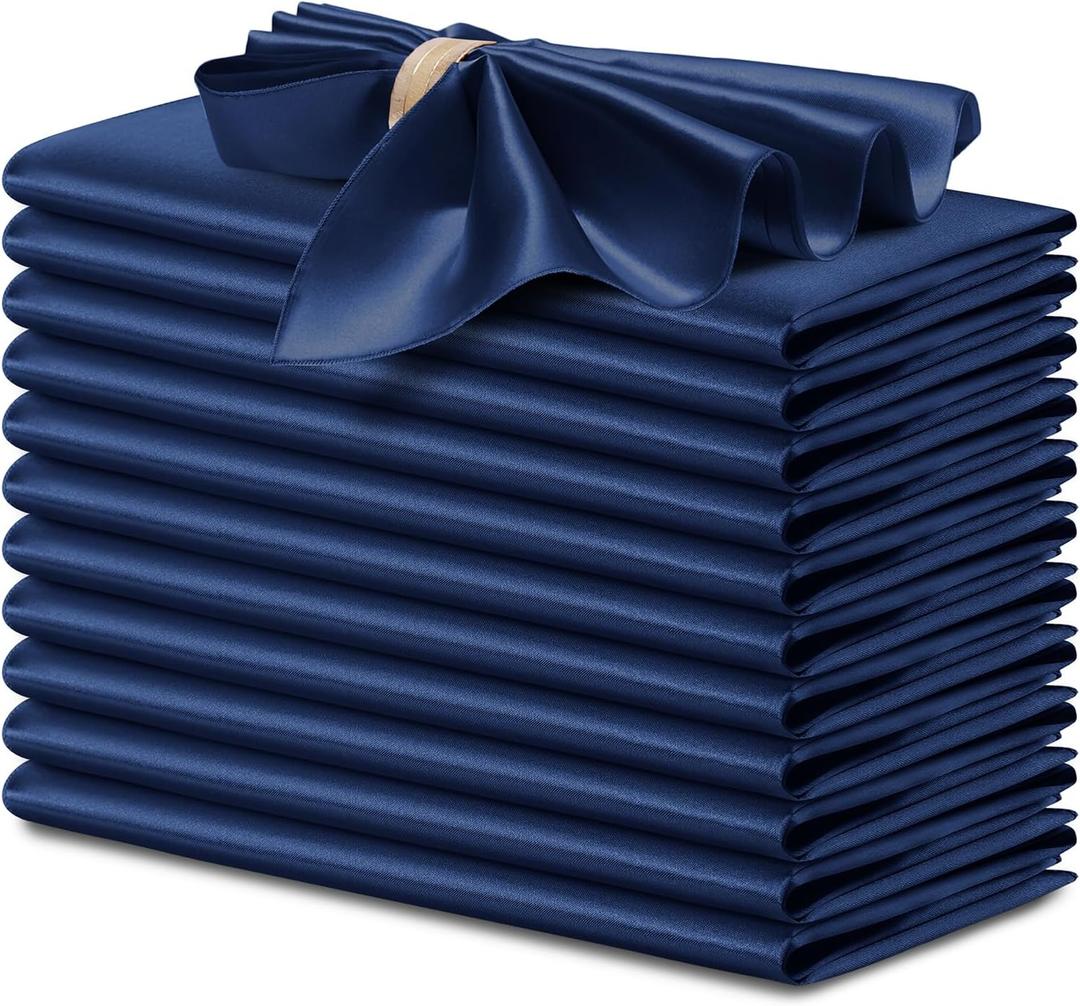 P Pothuiny 12 Pcs Silky Navy Blue Satin Napkins 17 x 17 Inches, Square Smooth Wedding Dinner Napkins Satin Cloth Napkins Table Napkins for Banquet Party Restaurant Decor, Thanksgiving, Christmas