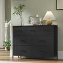 SONGMICS Dresser for Bedroom, Chest of Drawers, TV Stand, Steel, MDF, 7 Non-Woven Fabric Drawers, Storage Organizer Unit, Closet, Entryway, Ink Black and Ebony Black ULGS323B01S