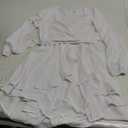 Cosonsen Women's Dress Deep V-Neck Long Sleeve Waist Tie Ruffle Mini Swing Skater Dresses, Medium, White