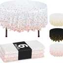 NORZEE 6-Pack White Disposable Plastic Tablecloths, 84" Plastic Table Cloth, Round Table Cover Rose Gold CONFETY