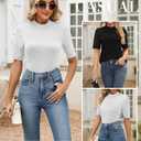 Ficerd 2 Pack Women's Mock Turtleneck T Shirts, Half Sleeve Business Casual Tunic Tops Slim Fit Summer Basic Dressy Tee Shirt