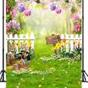 5x7ft Easter Rabbit Photography Backdrop Spring Garden Happy Easter Background White Fence Flowers Eggs Photo Booth Backdrop for Kids Easter Party Decorations Baby Shower Photoshoot