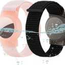 Waterproof Bracelet for Airtag (Gen 1 & 2) Kids 2 Pack, Soft Nylon Hidden Air Tag Wristband Full Cover Lightweight GPS Holder Compatible with Apple AirTag Band for Toddler Child (Black & Pink)