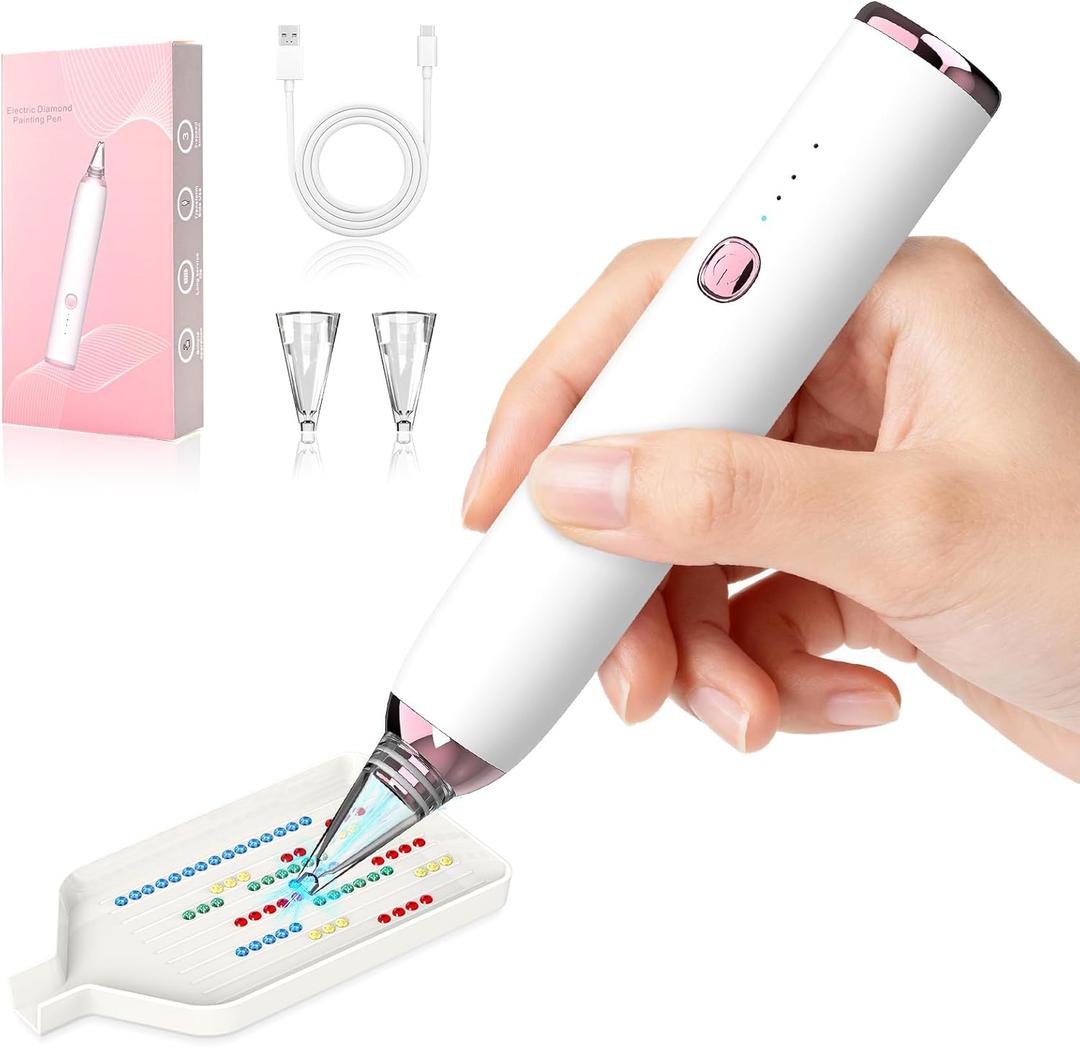 Electric Diamond Painting Pen, Cordless Vacuum Diamond Art Pen Low-Noise, Wax-Free, 3-Speed Adjustable, Rechargeable, Lightweight, Extra Tips - Portable Diamond Art Accessories Pens for Crafts Lovers