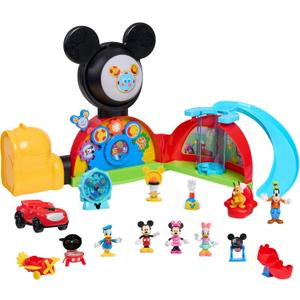 Disney Jr. Mickey Mouse Clubhouse Deluxe 28-inch Playset with 2 Exclusive Bonus Figures and Lights & Sounds, 18-Pieces, 3-inch Articulated Figurine Toys, Ages 3 and Up by Just Play