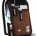 Neck Wallet for Travel & Passport Holder with RFID Blocking - Slim & Easy to Conceal Nylon Travel Pouch for men & women - Holds Phone, Cash, Cards, Keys - Sweat & Water Resistant - Large - Brown (Solo/Couple)