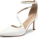 DREAM PAIRS Women's High Heels Strappy Pumps Closed Pointed Toe Stiletto Ankle Strap Party Dress Shoes (6, White)