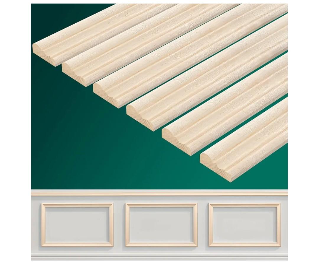 Cinnvoice 12 Pcs Wall Molding Trim, Split Wood Slats Mouldings Unfinished Fluted Wooden Panel Wood Trim Molding Decorative for DIY Door, Wall, Table, Cabinet(15.8" X 0.9" X 0.3")