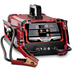 12V 24V Car Battery Charger & Engine Starter, 0-50A Automatic Battery Maintainer, 250 Cranking Amps, Jump Starter & Smart Trickle Charger, for Standard, AGM, Gel & Deep-Cycle Batteries