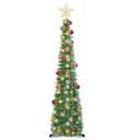 5 Ft Pop Up Christmas Tinsel Tree with Timer Warm White & Multi Color Change Lights Battery Operated Pencil Christmas Slim Tree with 25 Ball Ornaments & Star Xmas Home Indoor Holiday Decor (Green)
