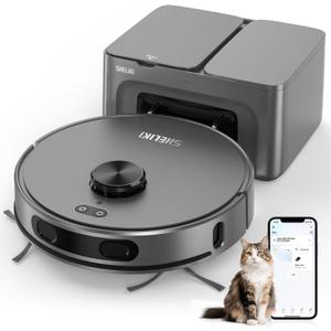 SHELIKI Robot Vacuum and Mop Combo, 3-in-1 Robotic Vacuums Cleaner with 70-Day Self-Emptying Base, LiDAR Navigation Smart Mapping & Strong 6000Pa Suction, for Pet Hair, Hard Floor, Carpet (Gray)