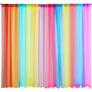 Handepo 12 Panels Rainbow Sheer Curtain Colorful Backdrop Bright Window Curtains Kids Room Voile Drapes for Girls Boys Bedroom Classroom Party Decoration, 12 Colors(40 x 96 Inches)