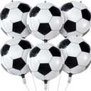6 PCS 4D Soccer Balloons, 22 Inch Football Foil Balloons, Soccer Themed Birthday Foil Balloon, Football Party Supplies for Kids Birthday Party Ball Fans Sports, Black and White Balloon