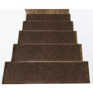 Indoor and Outdoor Carpet Stair Treads - 32" x 8" Non-Slip Stair Treads Carpet for Wooden Steps - Rubber Stair Tread Mats - Stair Rugs Anti Slip for Kids Elders and Dogs  Brown Set of 14