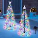 Dynaming 2 Pack Solar Spiral Christmas Trees with Multicolor Lights, 26" Outdoor Light Up Xmas Pathway Markers with Stake, Auto On/Off & Waterproof Lights for Winter Patio Yard Walkway Driveway Decor