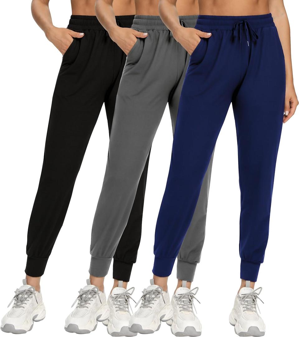 FULLSOFT 3 Pack Sweatpants for Women-Women's Joggers with Pockets Athletic Leggings for Workout Yoga Running (Large, Black, dark Grey, navy Blue)